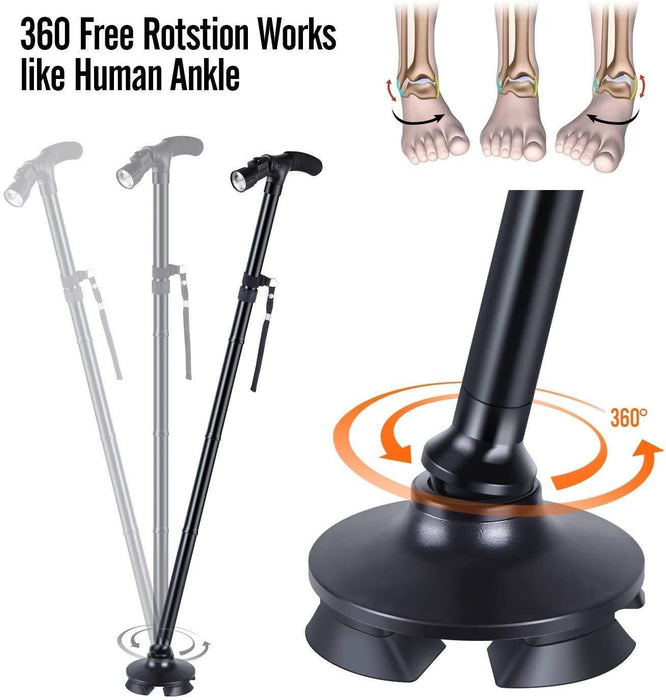 Aluminum alloy with LED light non-slip foldable walking stick